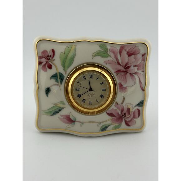 Lenox "Barrington" Desk Clock Mini Square Porcelain Floral Pattern Working! - Picture 2 of 8